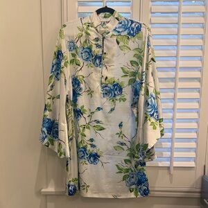La Vie Style House Floral Blue and Green Mini Caftan